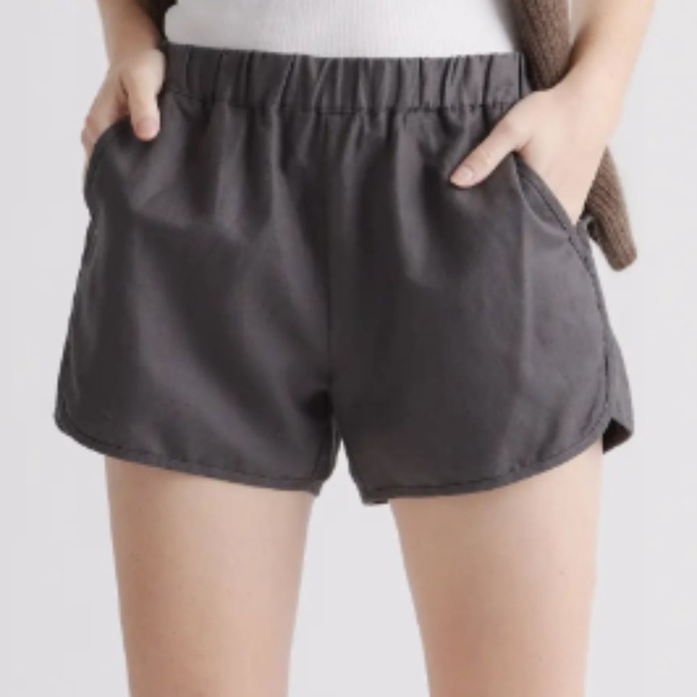 Quince Cotton Linen Twill Pull On Short in Charcoal Size XS